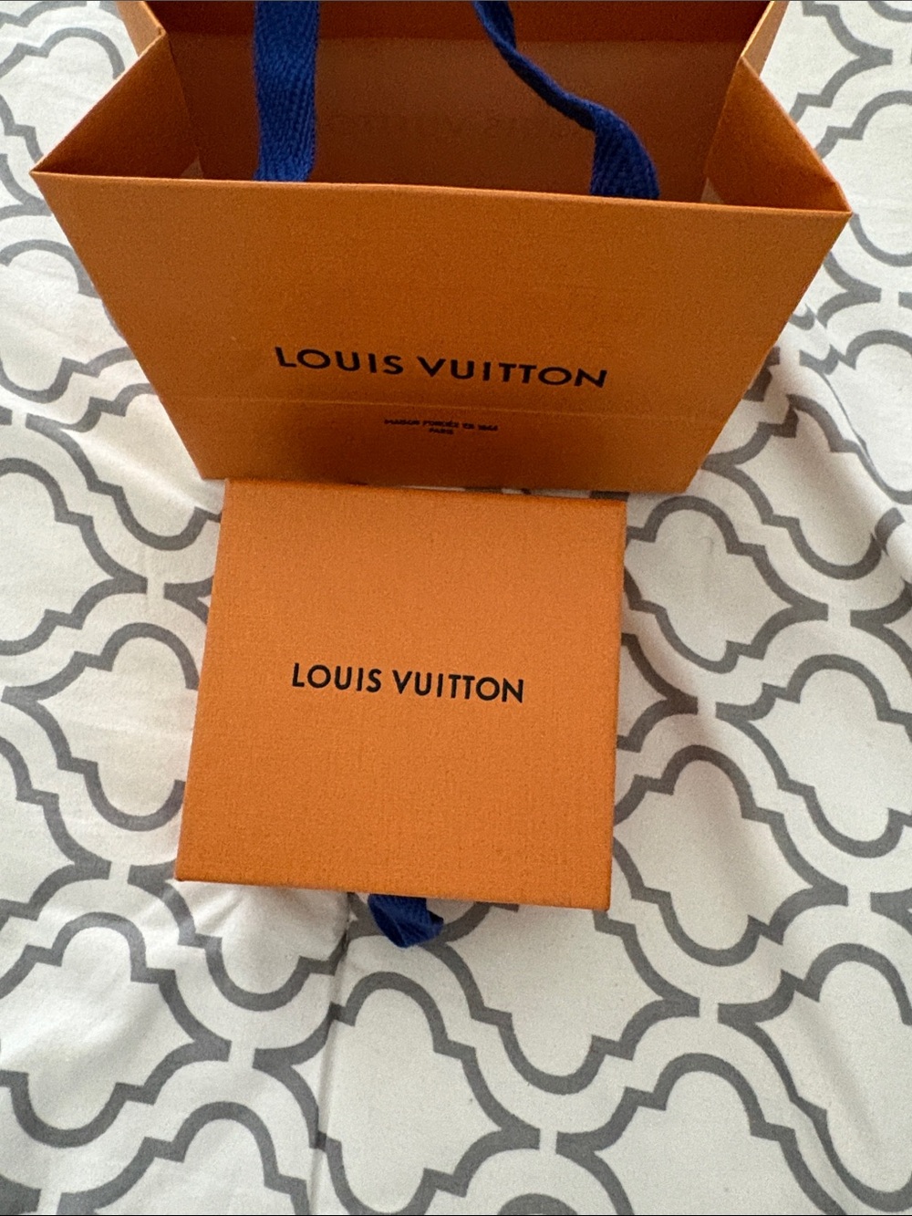 Louis Vuitton Orange mini Box and bag with Navy Blue Handles